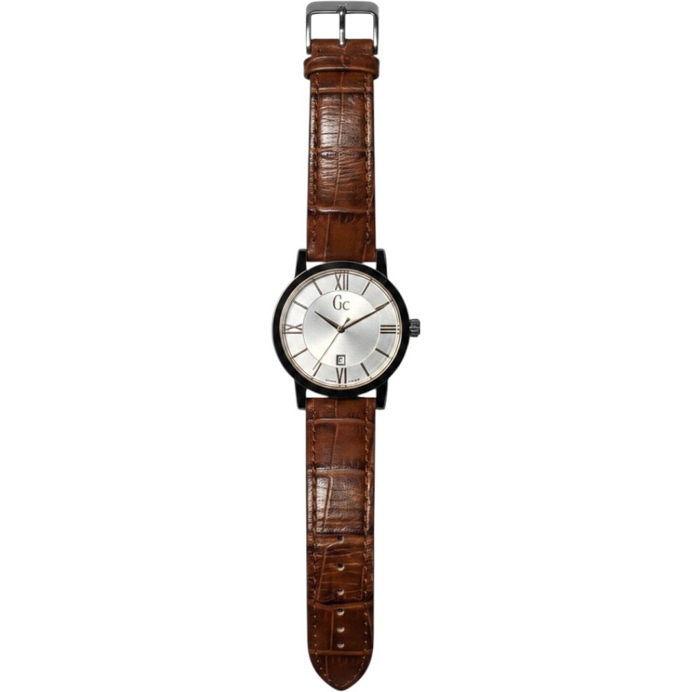 GC Swiss Made Watch Silver Dial Brown Leather Band Date Window Sapphire Crystal
